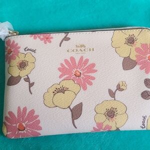 Coach Floral Wristlet in Cream and Pink
